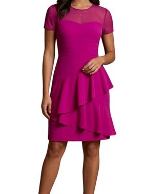 DKNY Women’s Size P/XS US Crew Neck Shorts Sleeveless Ruffled Mini Dress Pink